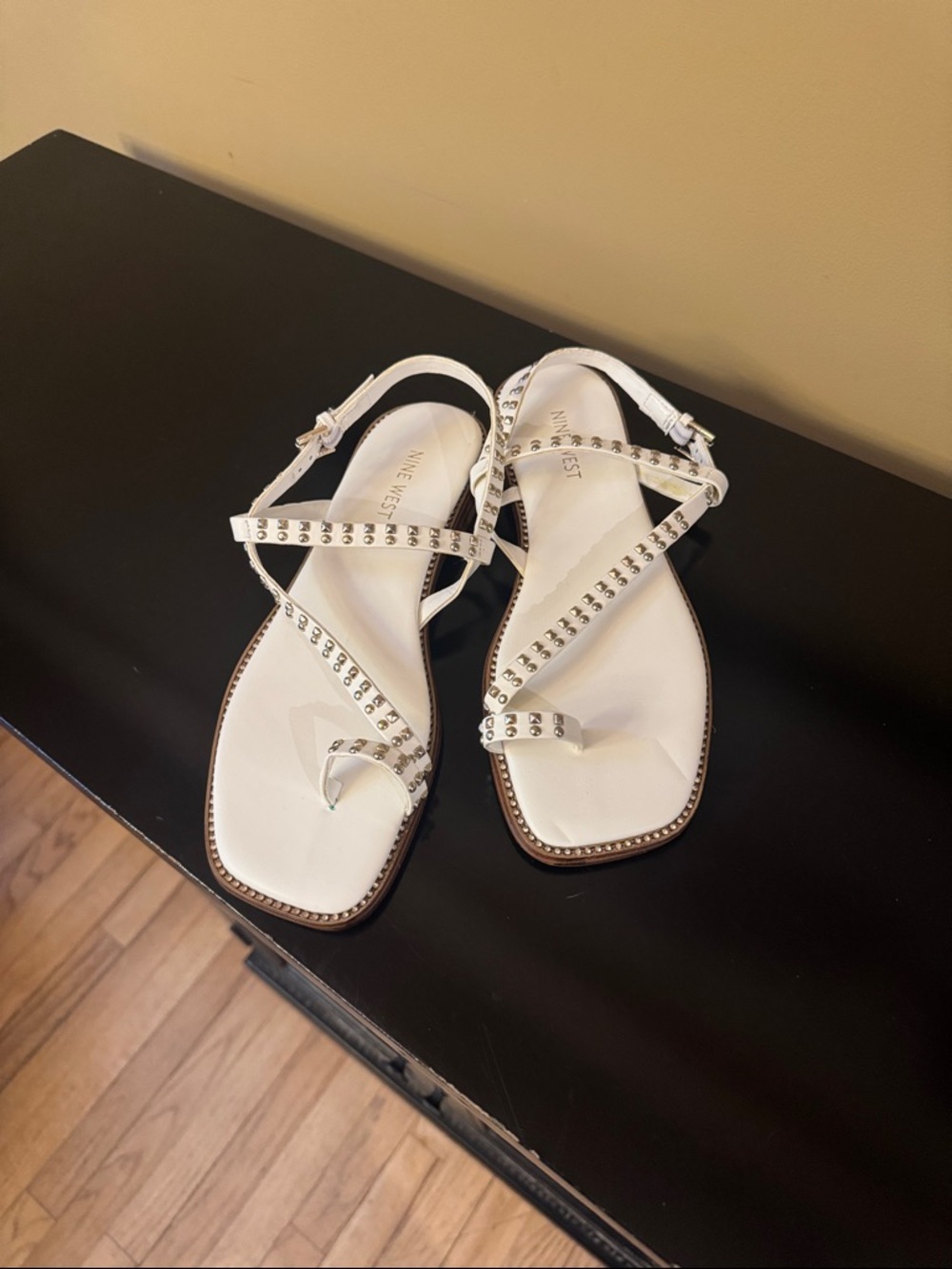 Nine West White Studded Strappy Toe-Ring Sandals